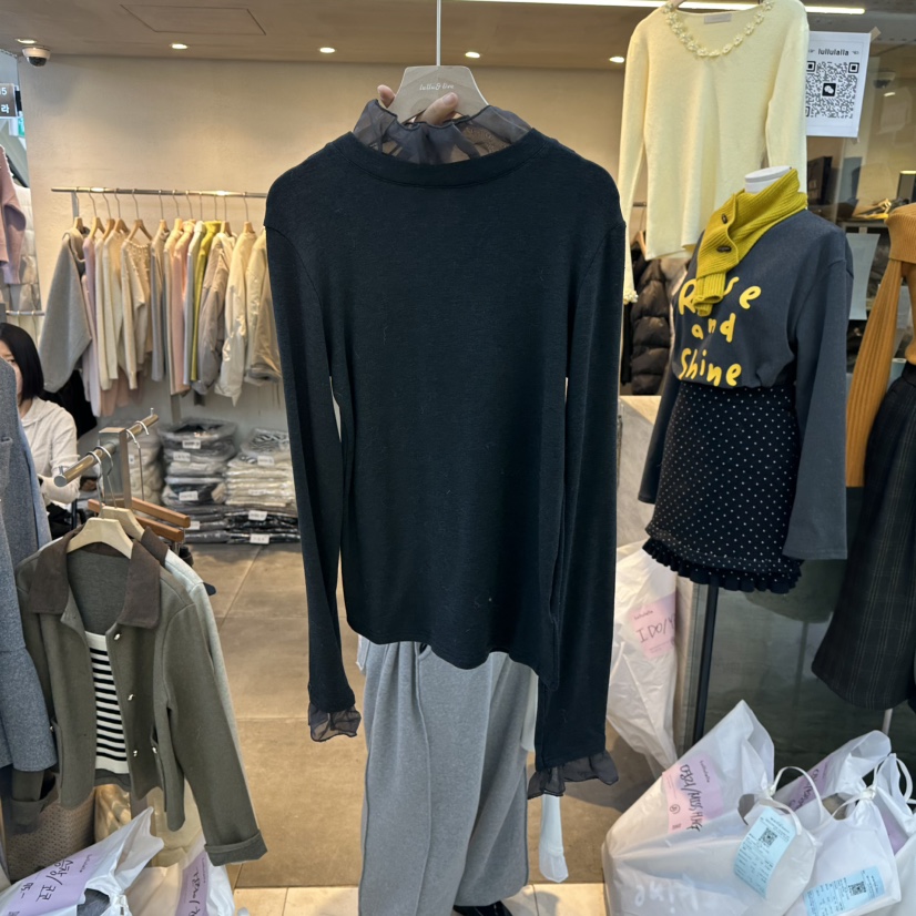 LULULALLA東大門㊣實拍女士新品25秋冬時尚休閑針織衫假兩件LULULALLA針織衫圖色2