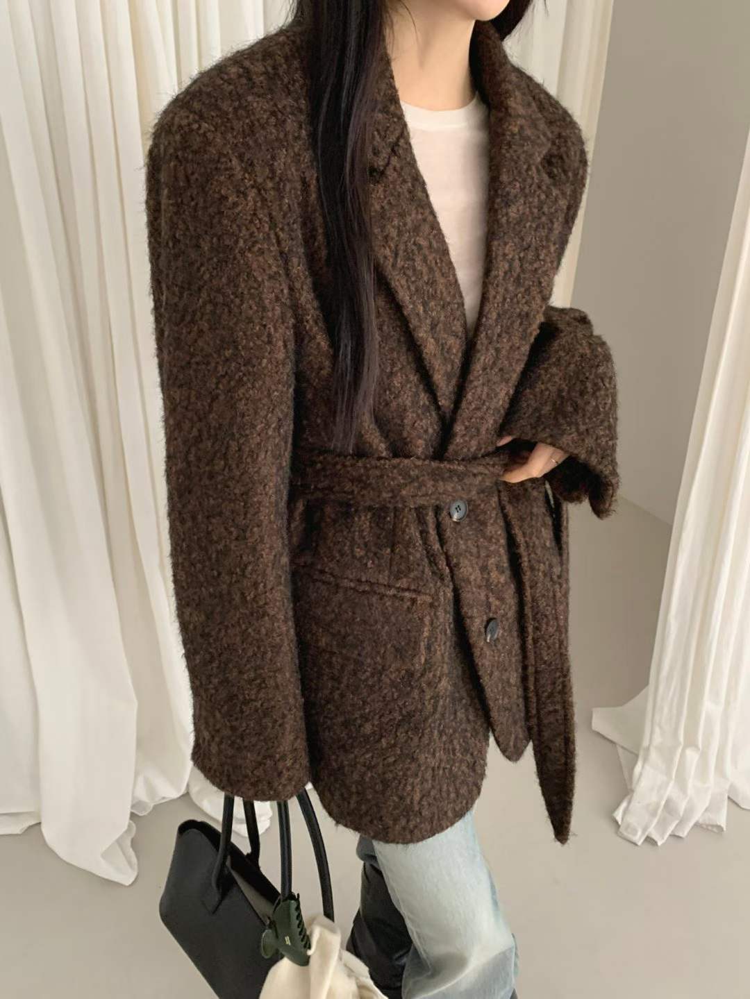 HAPER韓國代購㊣女裝新品熱賣時尚人氣真品25秋冬夾克含腰帶HAPER夾克