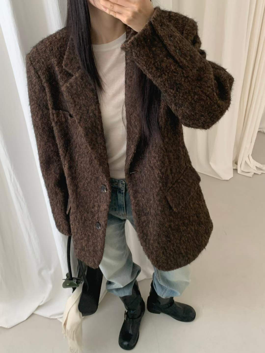 HAPER韓國代購㊣女裝新品熱賣時尚人氣真品25秋冬夾克含腰帶HAPER夾克