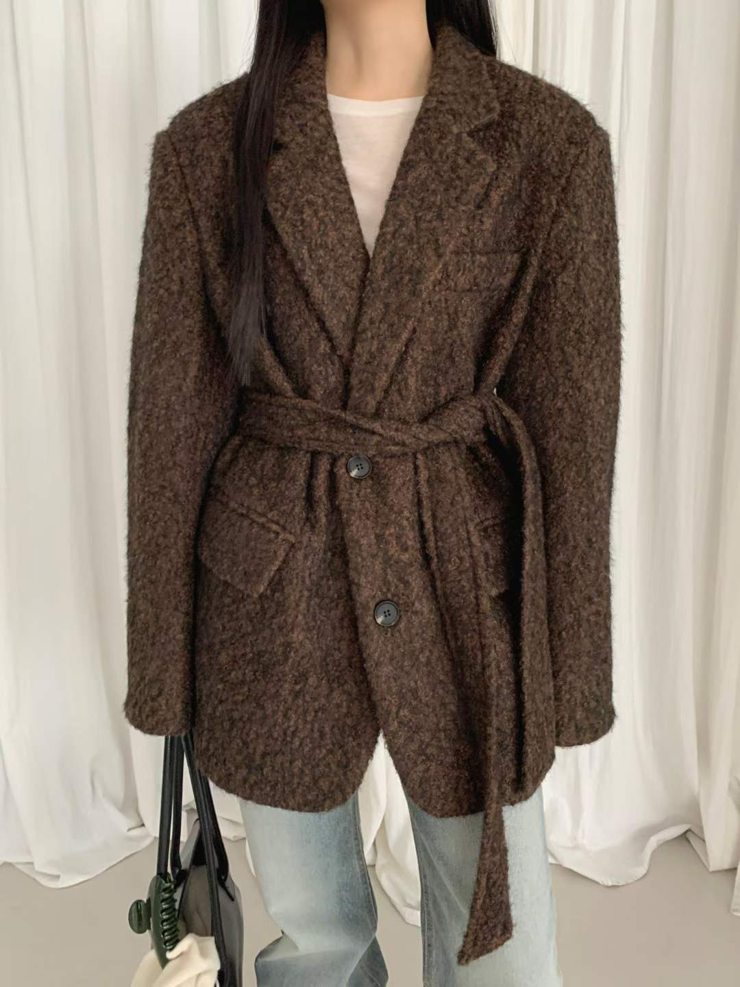 HAPER韓國代購㊣女裝新品熱賣時尚人氣真品25秋冬夾克含腰帶HAPER夾克圖色2