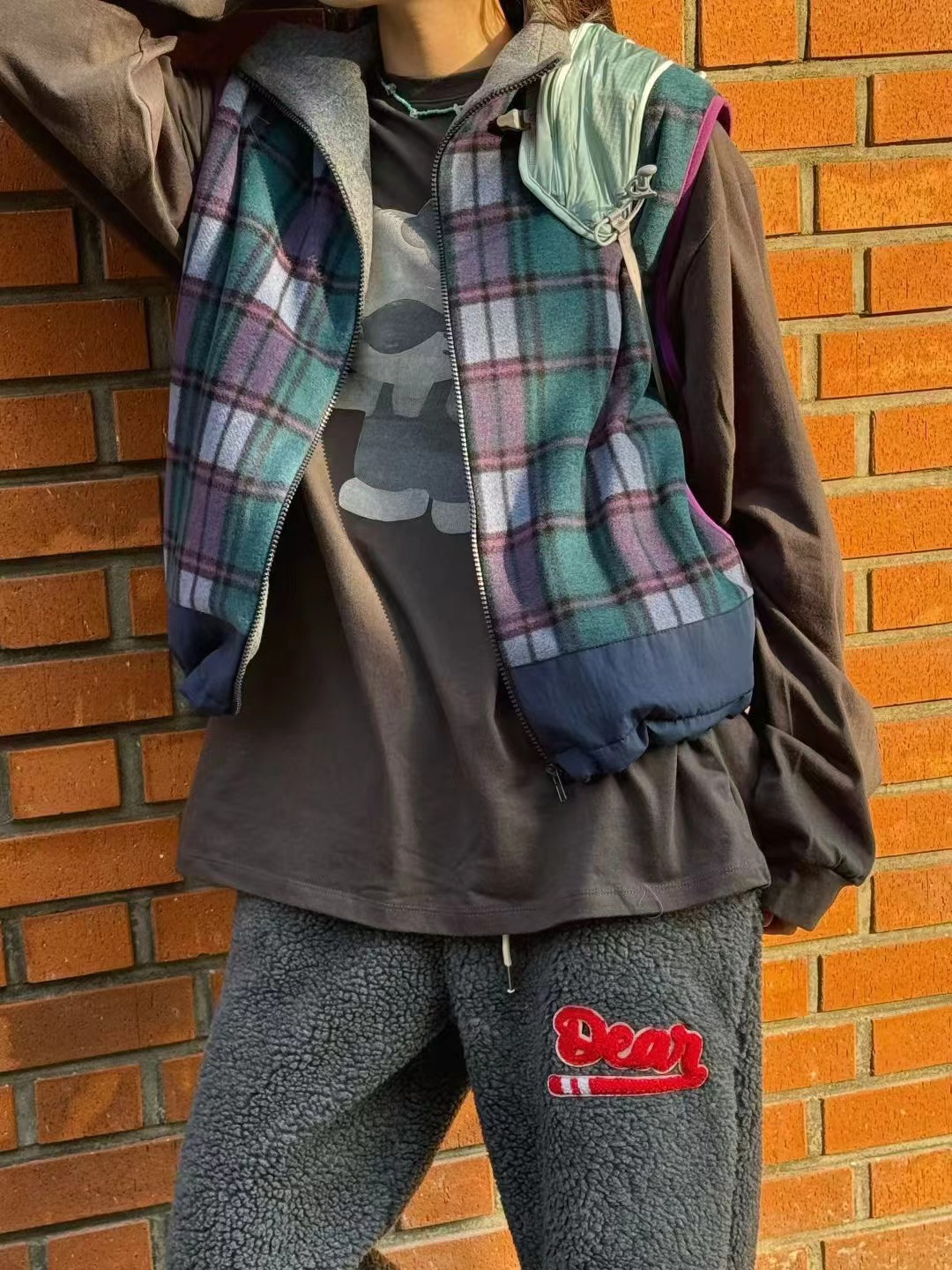 STANDING韓國代購㊣女士新品時尚25秋冬馬甲不含內搭格子褶裥STANDING馬甲圖色2