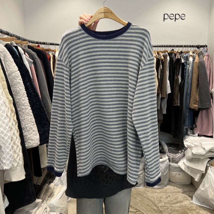 ALMOND PEPE東大門㊣直郵女士新品25秋冬職業推薦長袖T恤條紋ALMOND PEPE長袖T恤圖色1