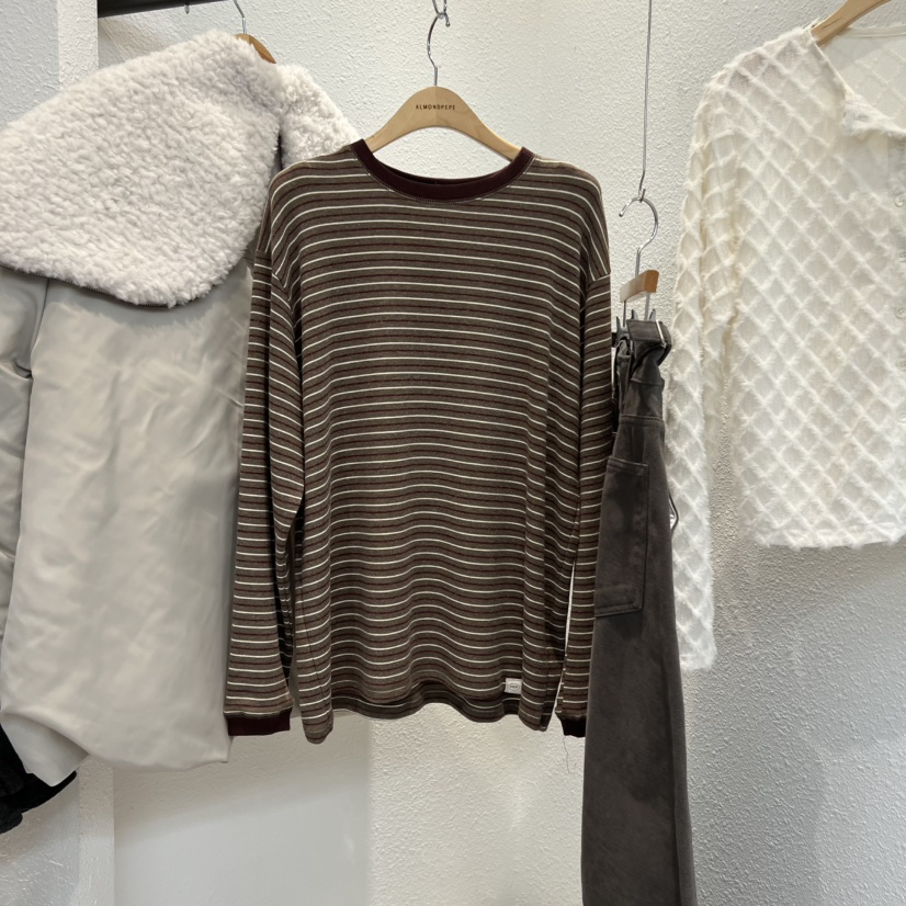 ALMOND PEPE東大門㊣直郵女士新品25秋冬職業推薦長袖T恤條紋ALMOND PEPE長袖T恤圖色3