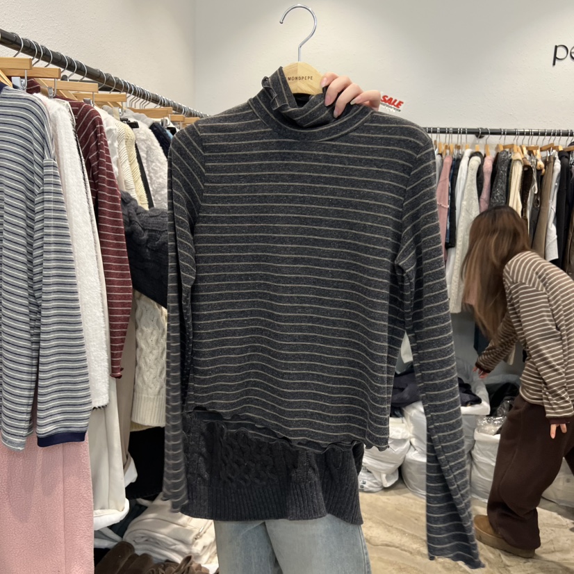 ALMOND PEPE韓國代購㊣女裝新款職業時尚推薦人氣休閑長袖T恤ALMOND PEPE長袖T恤圖色3