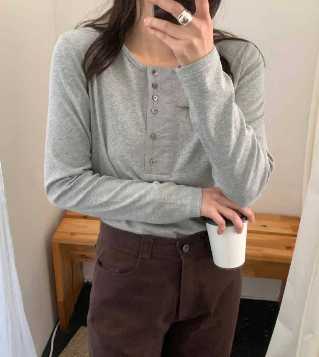 SIMPIEBEIGE東大門㊣直郵女士新品真品25秋冬人氣時尚長袖T恤SIMPIEBEIGE長袖T恤圖色1