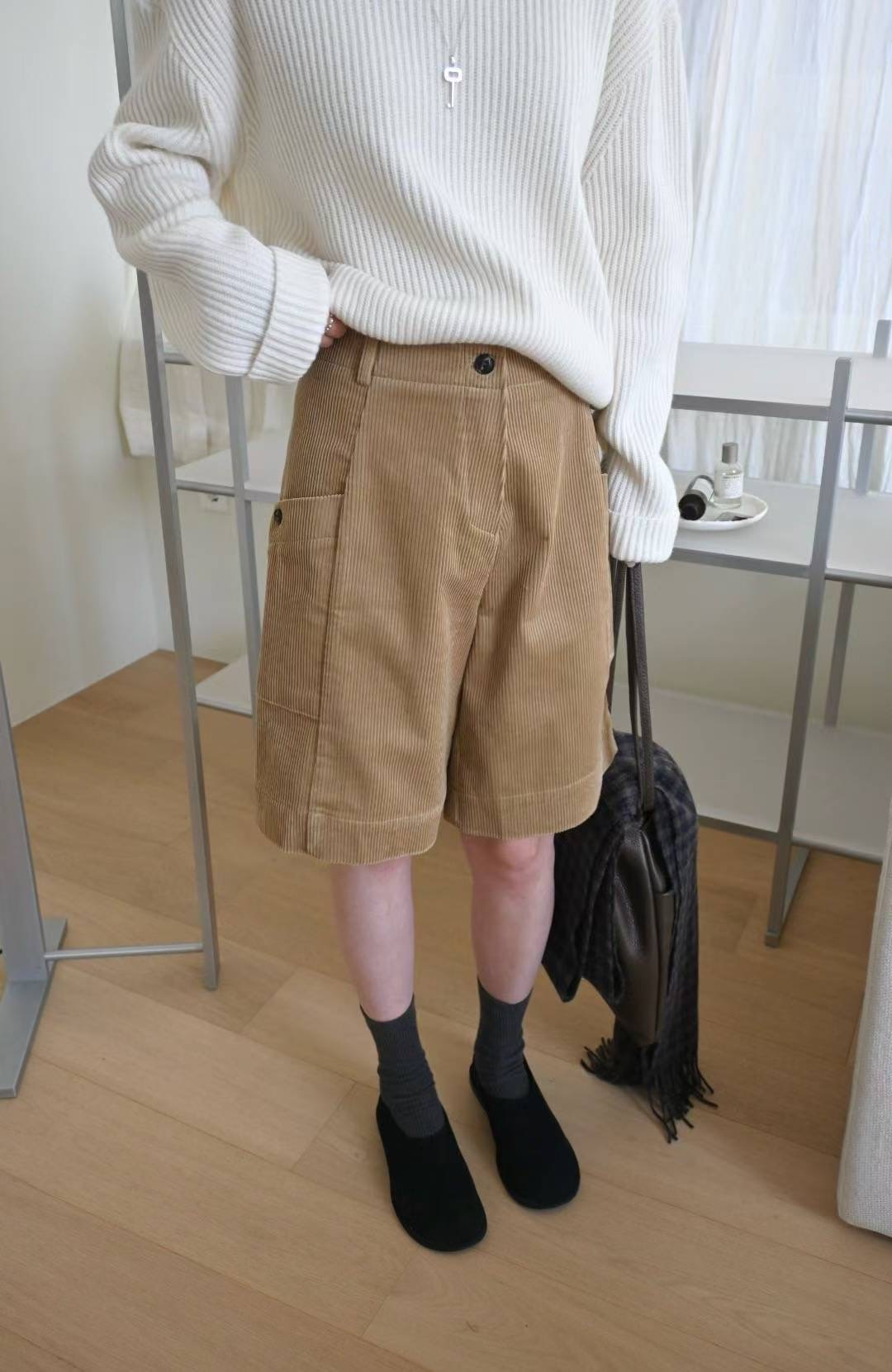 SIMPIEBEIGE東大門㊣實拍女士新品時尚25秋冬短褲燈芯絨口袋SIMPIEBEIGE短褲圖色1