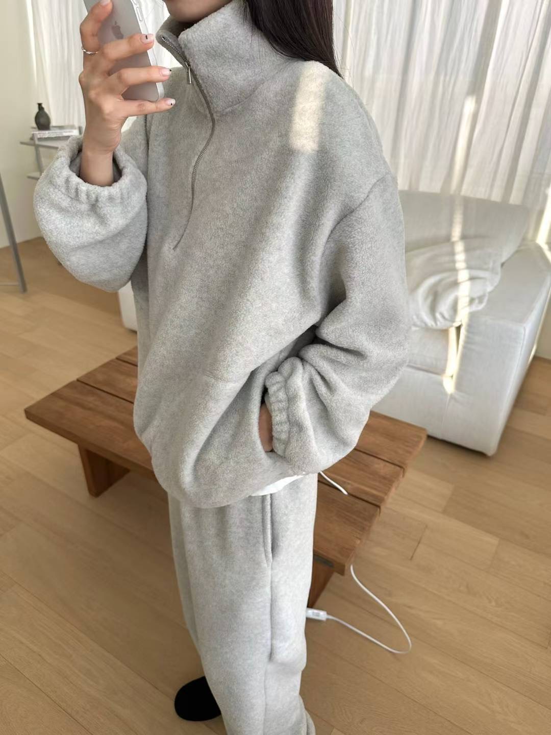 SIMPIEBEIGE韓國直郵㊣女士新款時尚職業人氣25秋冬衛衣抓絨拉鏈SIMPIEBEIGE衛衣