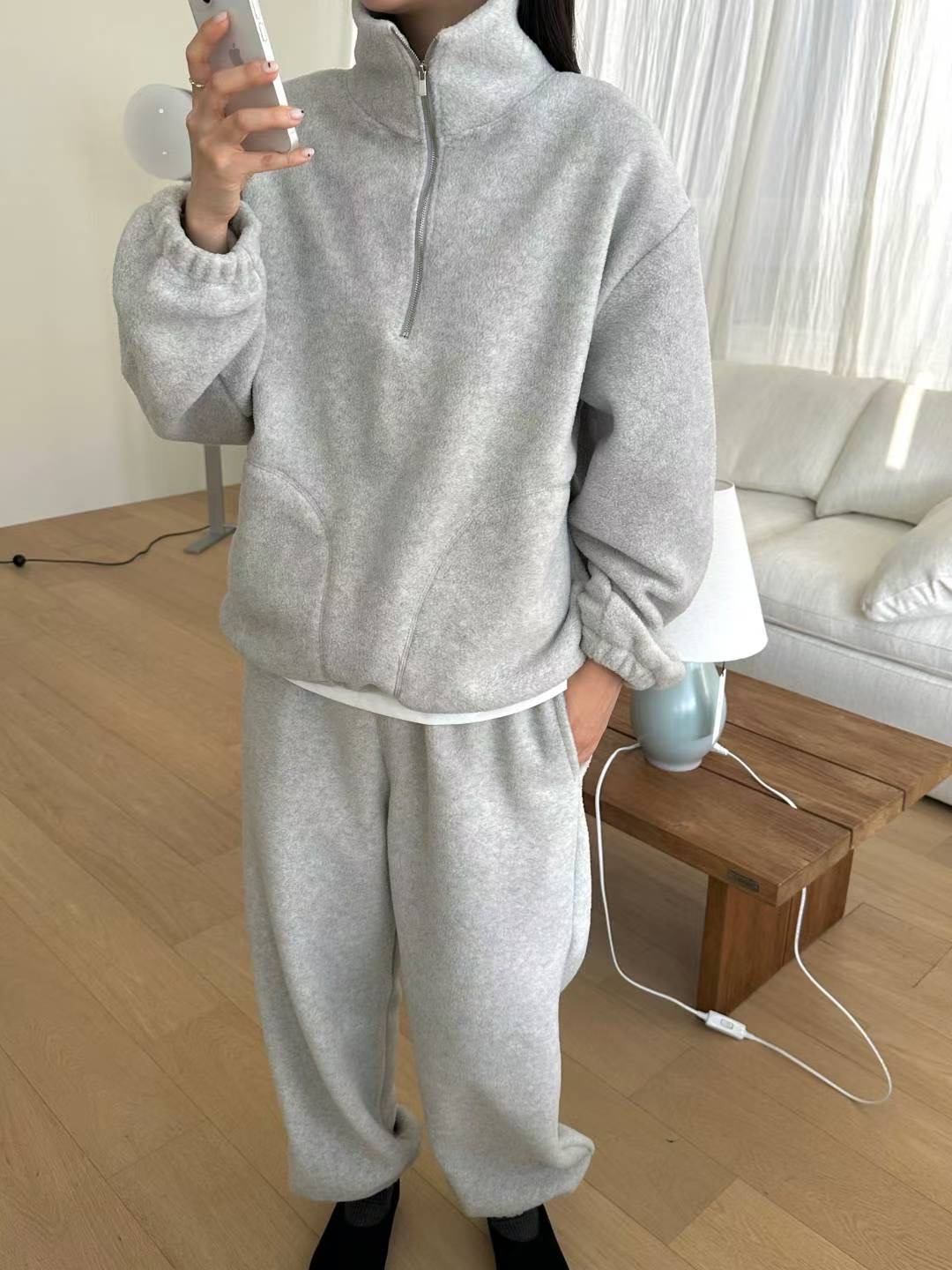 SIMPIEBEIGE韓國直郵㊣女士新款時尚職業人氣25秋冬衛衣抓絨拉鏈SIMPIEBEIGE衛衣圖色2