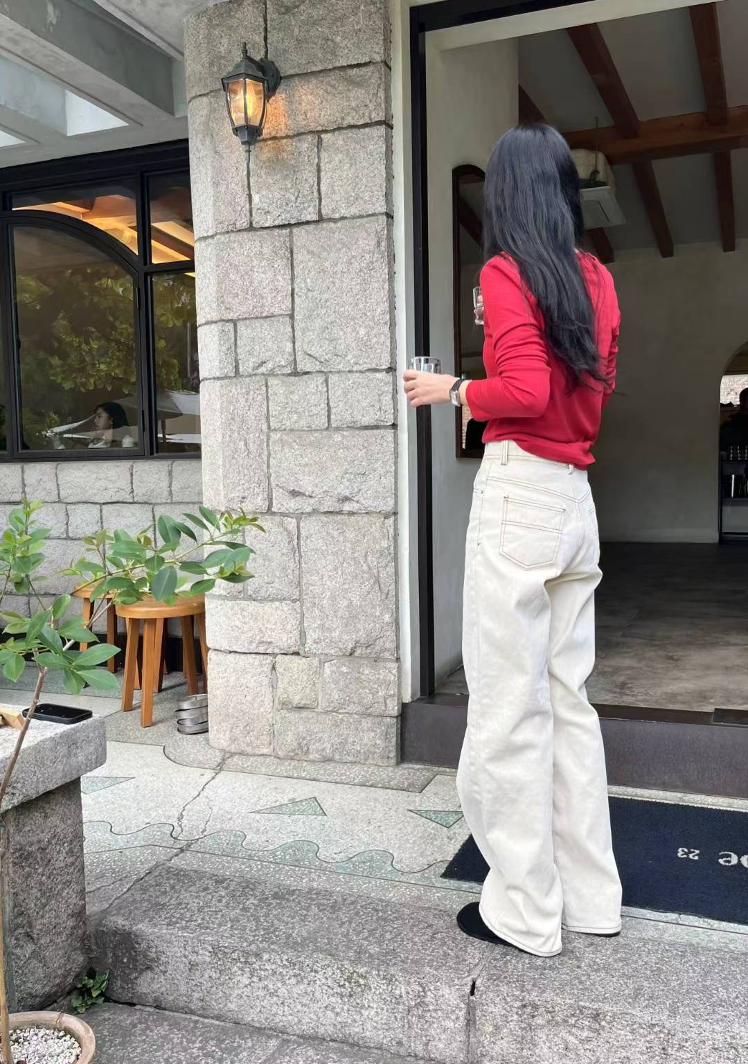 SIMPIEBEIGE東大門㊣直郵女裝新品時尚真品牛仔褲奶油色絲絨SIMPIEBEIGE牛仔褲