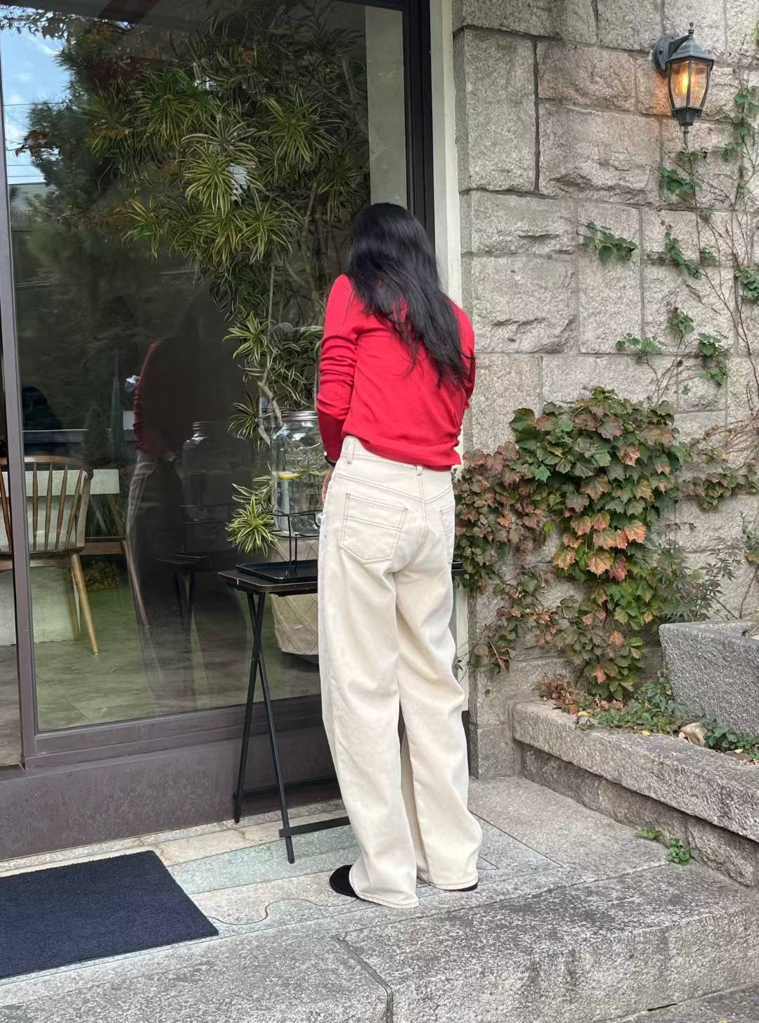 SIMPIEBEIGE東大門㊣直郵女裝新品時尚真品牛仔褲奶油色絲絨SIMPIEBEIGE牛仔褲