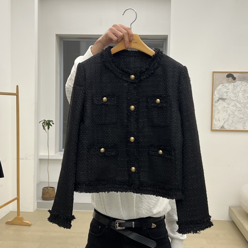 DRESS ROOM韓國直郵㊣女裝新品25秋冬職業真品夾克粗花呢復古DRESS ROOM夾克圖色1