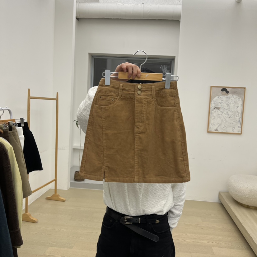 DRESS ROOM韓國直郵㊣女士新品推薦休閑人氣短裙燈芯絨開衩DRESS ROOM短裙圖色1