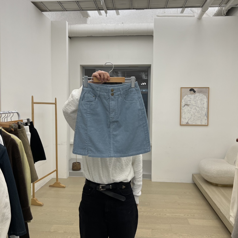 DRESS ROOM韓國直郵㊣女士新品推薦休閑人氣短裙燈芯絨開衩DRESS ROOM短裙圖色2