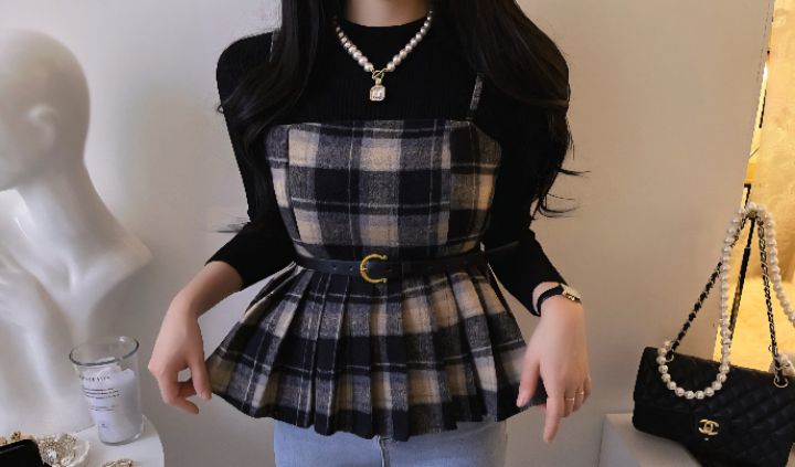 FEMME東大門㊣實拍女士新款推薦職業時尚休閑人氣長袖T恤格子FEMME長袖T恤