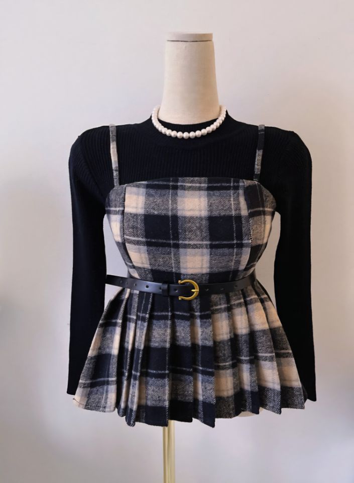 FEMME東大門㊣實拍女士新款推薦職業時尚休閑人氣長袖T恤格子FEMME長袖T恤圖色1