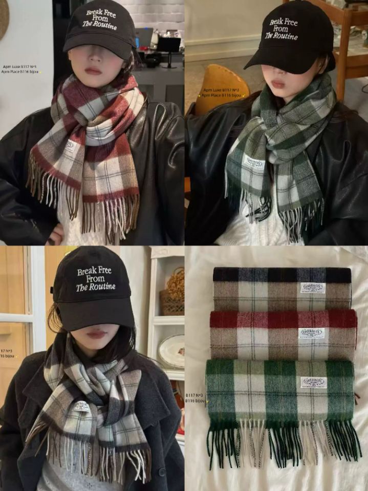 N3韓國直郵㊣女士新品真品25秋冬推薦休閑圍巾披肩羊毛格紋N3圍巾/披肩