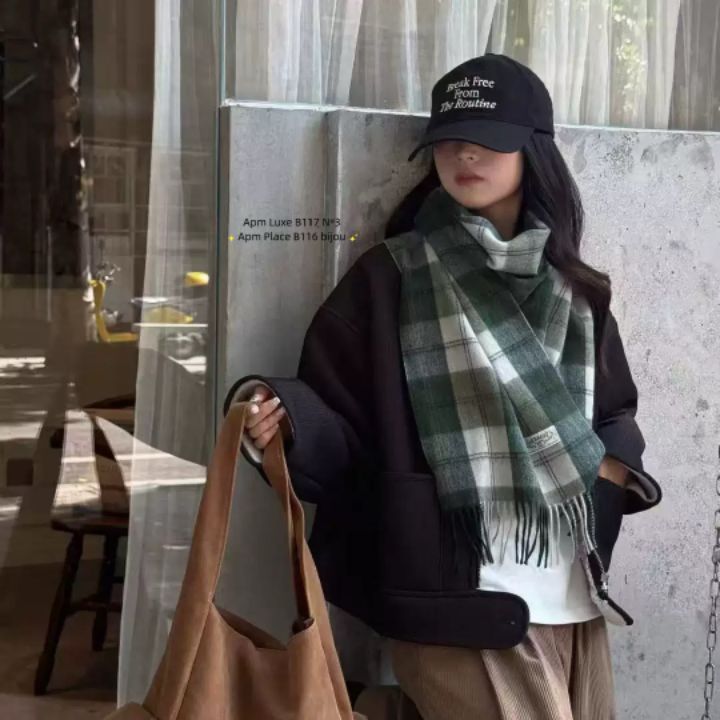 N3韓國直郵㊣女士新品真品25秋冬推薦休閑圍巾披肩羊毛格紋N3圍巾/披肩