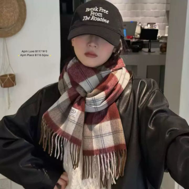 N3韓國直郵㊣女士新品真品25秋冬推薦休閑圍巾披肩羊毛格紋N3圍巾/披肩