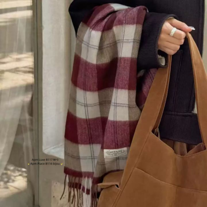 N3韓國直郵㊣女士新品真品25秋冬推薦休閑圍巾披肩羊毛格紋N3圍巾/披肩