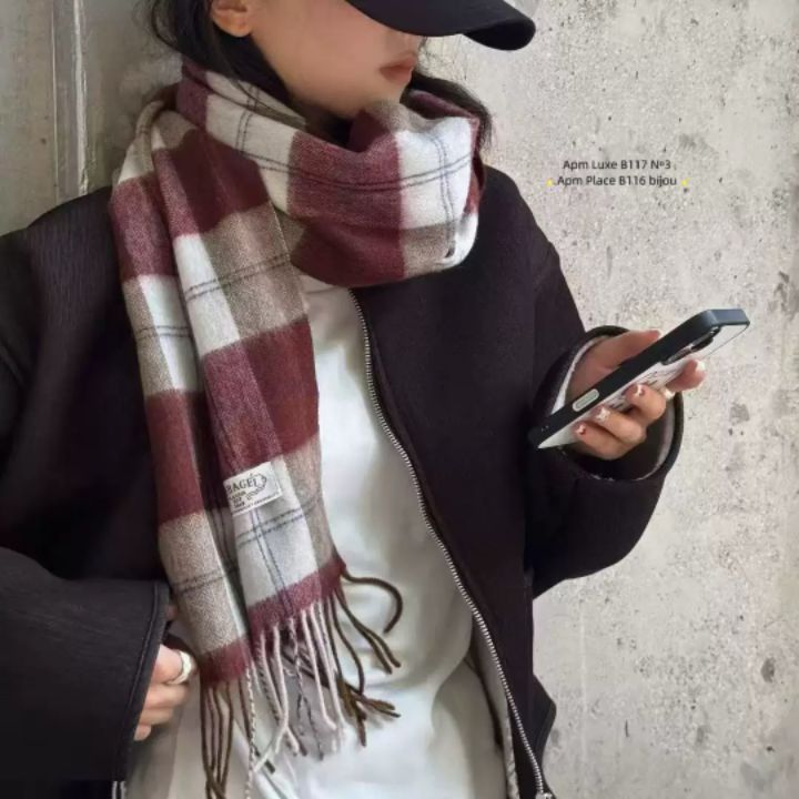 N3韓國直郵㊣女士新品真品25秋冬推薦休閑圍巾披肩羊毛格紋N3圍巾/披肩