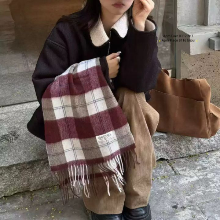 N3韓國直郵㊣女士新品真品25秋冬推薦休閑圍巾披肩羊毛格紋N3圍巾/披肩