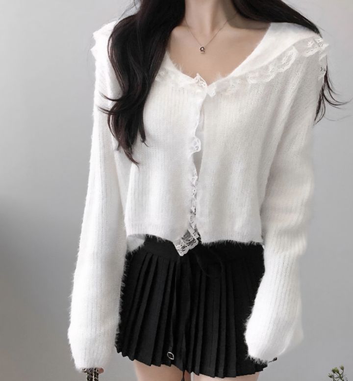 FEMME韓國直郵㊣女士新品25秋冬人氣推薦休閑熱賣針織衫蕾絲FEMME針織衫圖色2