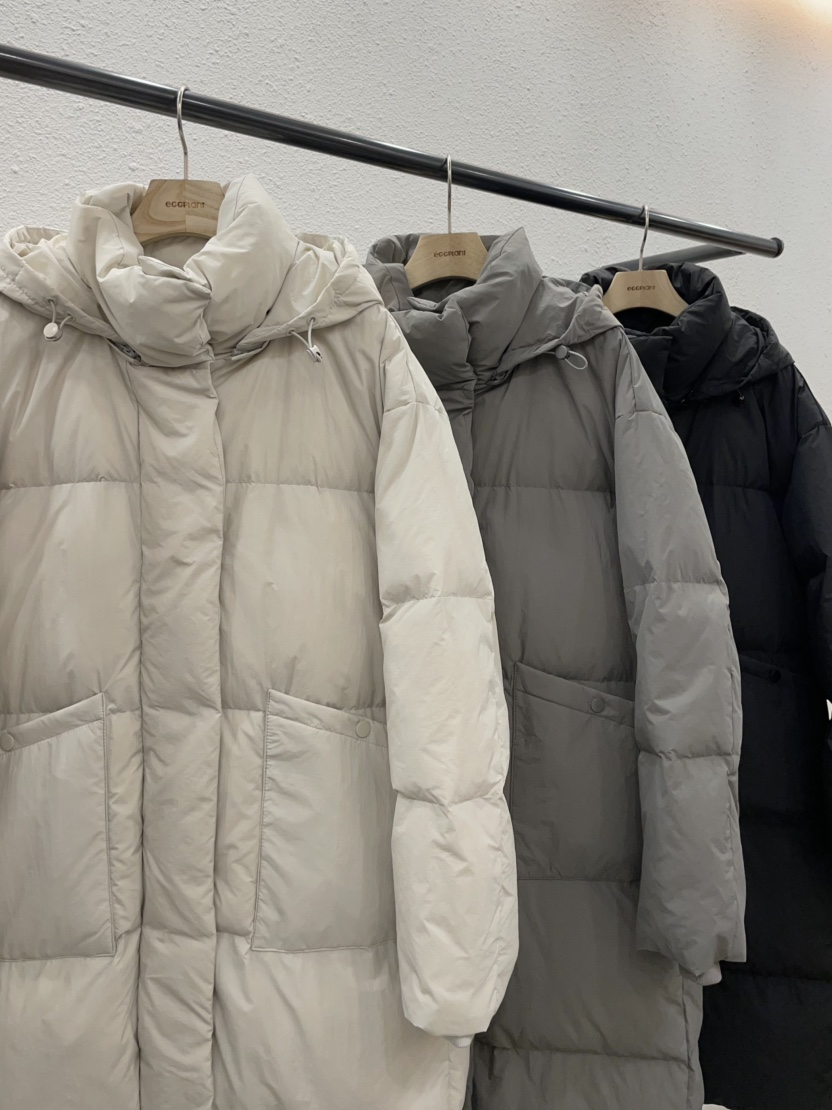 EGGPLANT韓國直郵㊣女士新款熱賣時尚人氣長款羽絨服兜帽填充EGGPLANT長款羽絨服