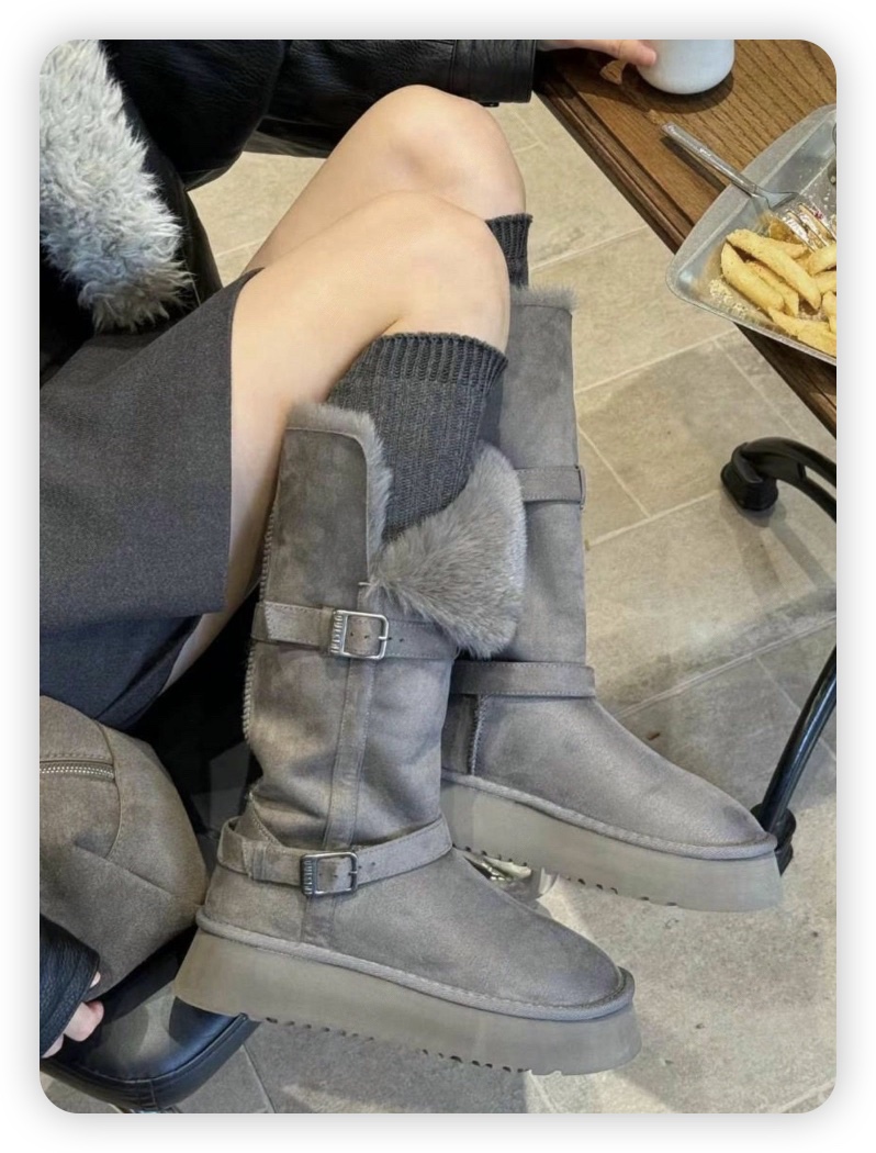 JUJU韓國代購㊣女士新品25秋冬職業熱賣時尚推薦靴子毛皮系帶JUJU靴子