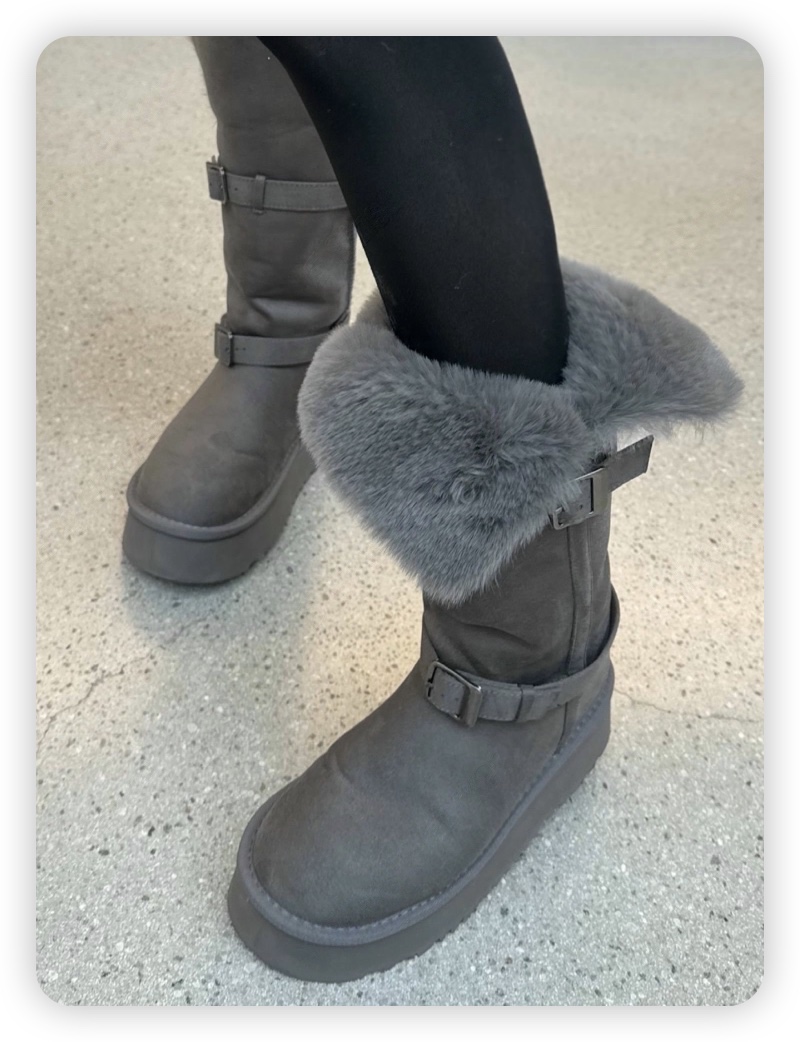 JUJU韓國代購㊣女士新品25秋冬職業熱賣時尚推薦靴子毛皮系帶JUJU靴子圖色1