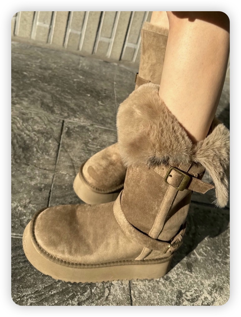 JUJU韓國代購㊣女士新品25秋冬職業熱賣時尚推薦靴子毛皮系帶JUJU靴子圖色2