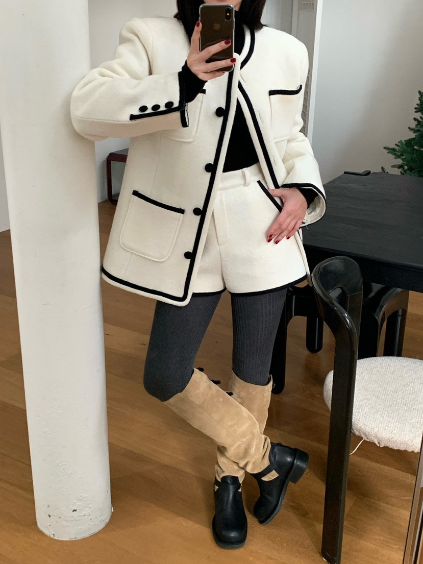 REVE CITE-L韓國代購㊣女裝新品職業時尚人氣短褲羊毛絎縫REVE CITE-L短褲