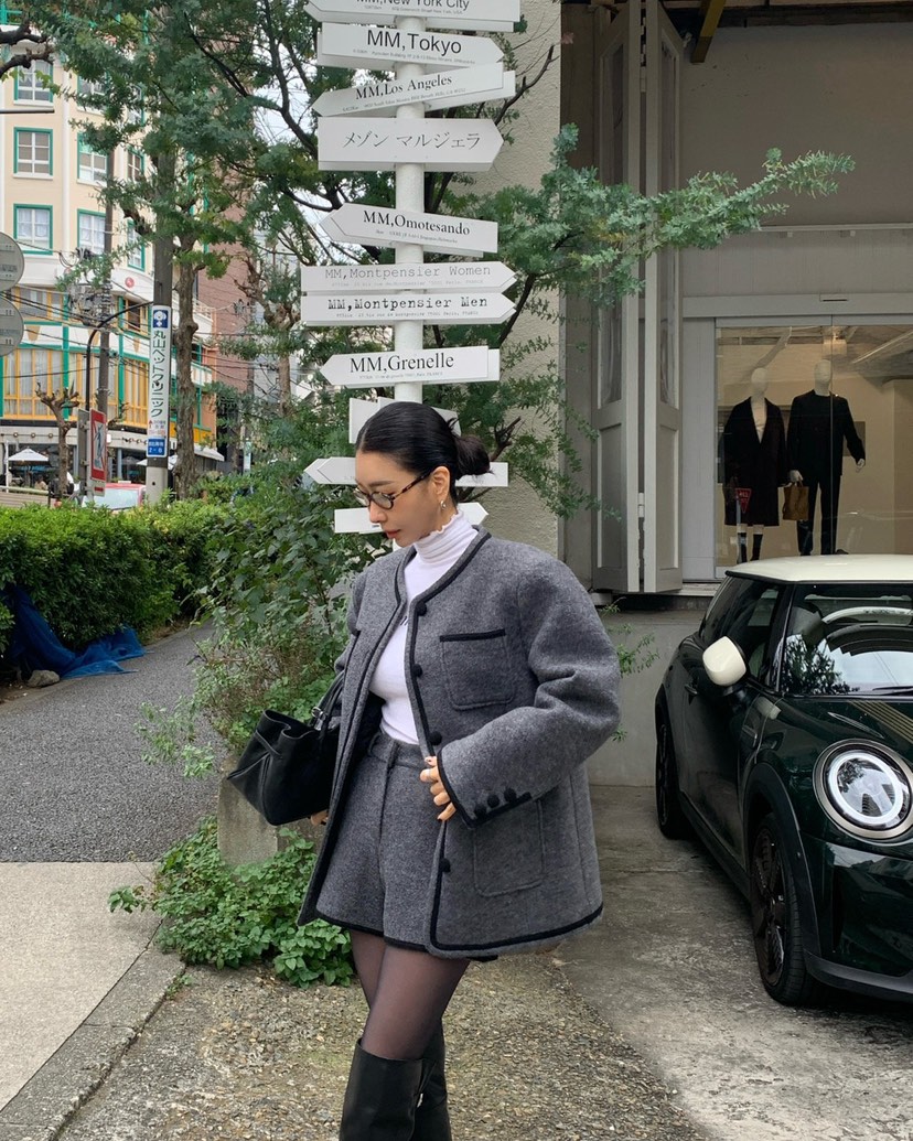 REVE CITE-L韓國代購㊣女裝新品職業時尚人氣短褲羊毛絎縫REVE CITE-L短褲