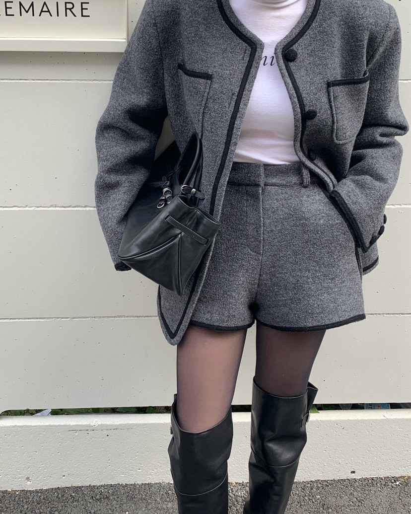 REVE CITE-L韓國代購㊣女裝新品職業時尚人氣短褲羊毛絎縫REVE CITE-L短褲