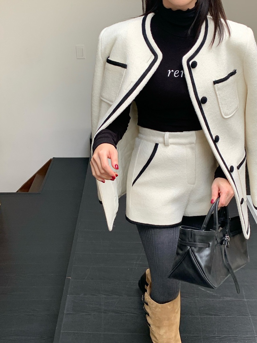 REVE CITE-L韓國代購㊣女裝新品職業時尚人氣短褲羊毛絎縫REVE CITE-L短褲圖色1