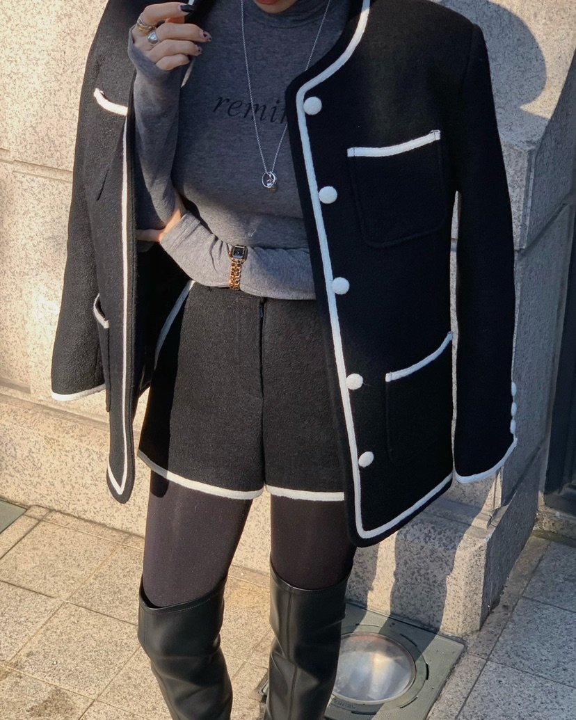 REVE CITE-L韓國代購㊣女裝新品職業時尚人氣短褲羊毛絎縫REVE CITE-L短褲圖色3