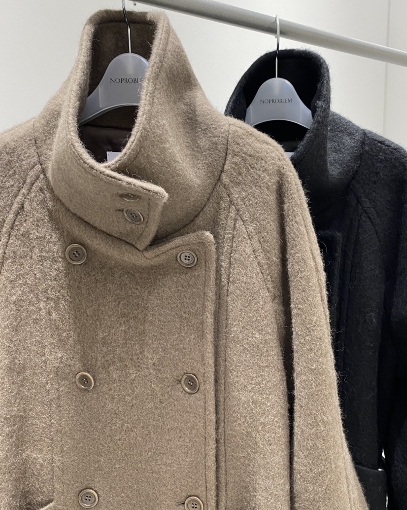 NOPROBLEM韓國代購㊣女士新品25秋冬中長款大衣含腰帶羊毛高領NOPROBLEM中長款大衣