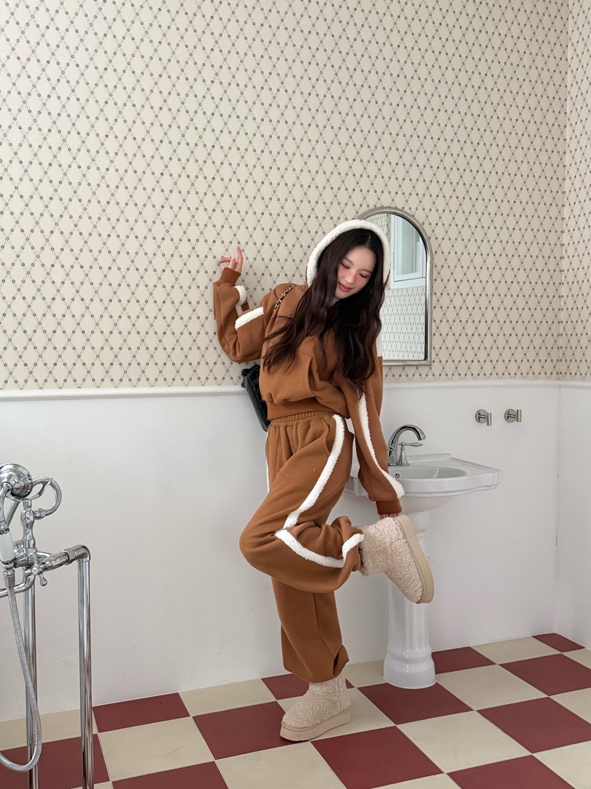 MARKE-P韓國代購㊣女裝新品時尚25秋冬熱賣推薦休閑褲抓絨MARKE-P休閑褲