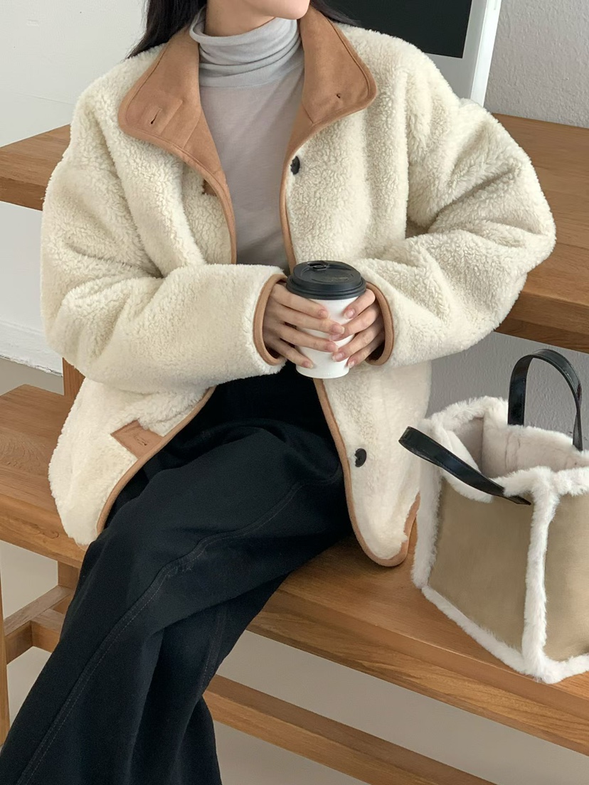 BINUS東大門㊣實拍女裝新品熱賣推薦時尚休閑25秋冬短款大衣高領BINUS短款大衣