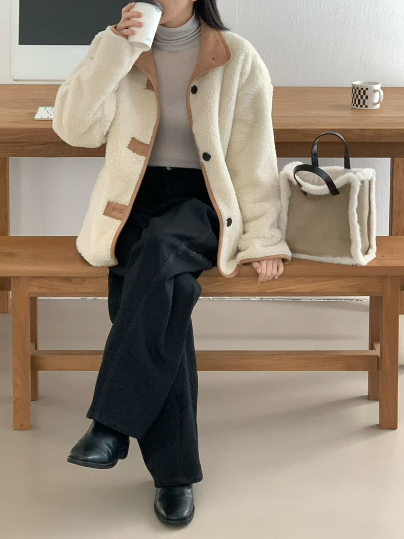 BINUS東大門㊣實拍女裝新品熱賣推薦時尚休閑25秋冬短款大衣高領BINUS短款大衣