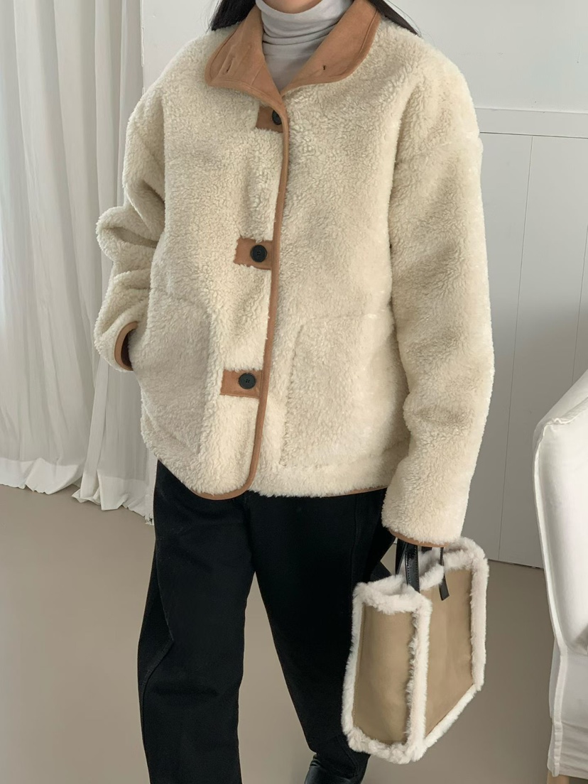 BINUS東大門㊣實拍女裝新品熱賣推薦時尚休閑25秋冬短款大衣高領BINUS短款大衣