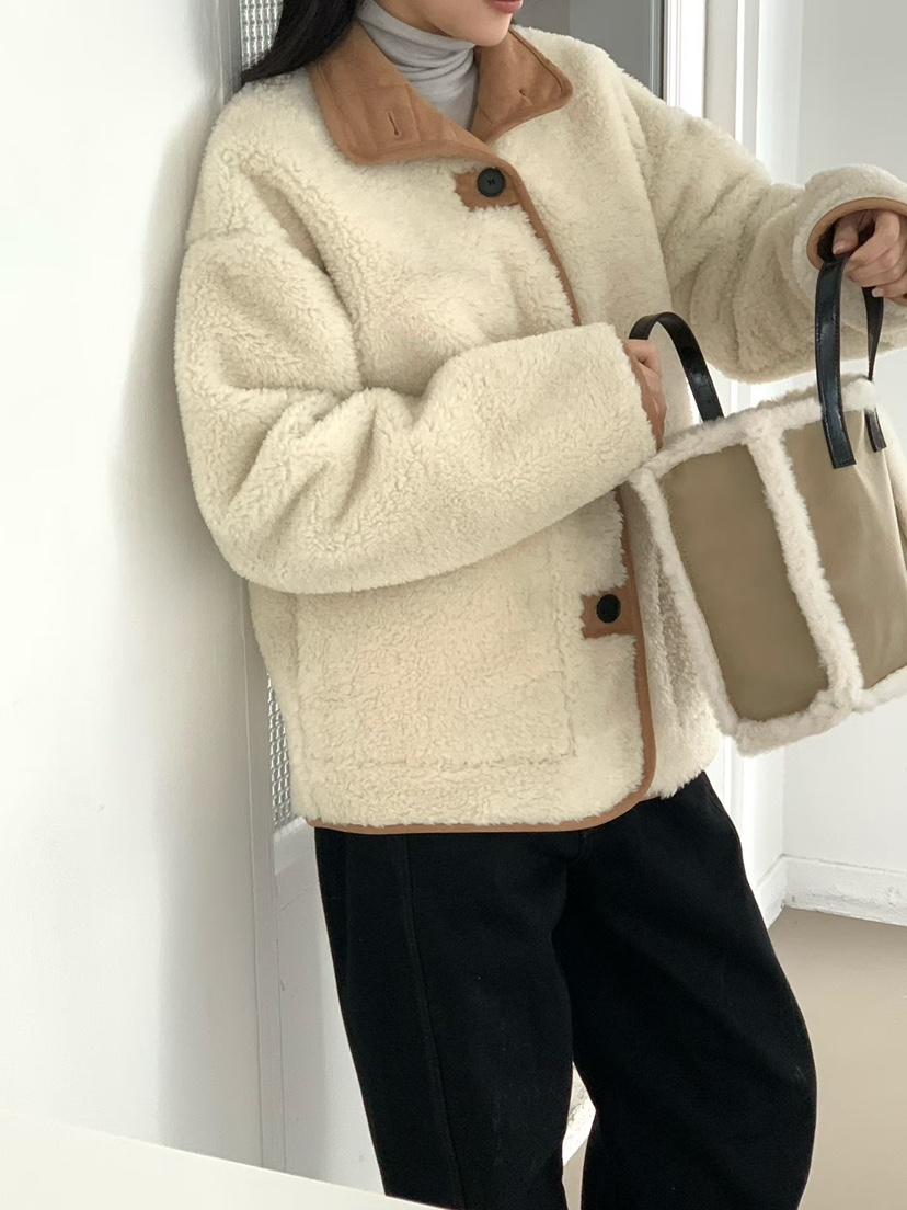 BINUS東大門㊣實拍女裝新品熱賣推薦時尚休閑25秋冬短款大衣高領BINUS短款大衣