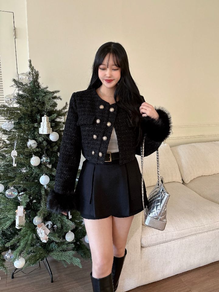 mars東大門㊣代購女裝新款職業時尚25秋冬夾克粗花呢雙排扣mars夾克