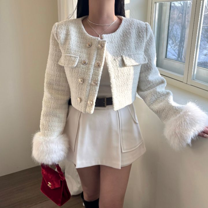 mars東大門㊣代購女裝新款職業時尚25秋冬夾克粗花呢雙排扣mars夾克