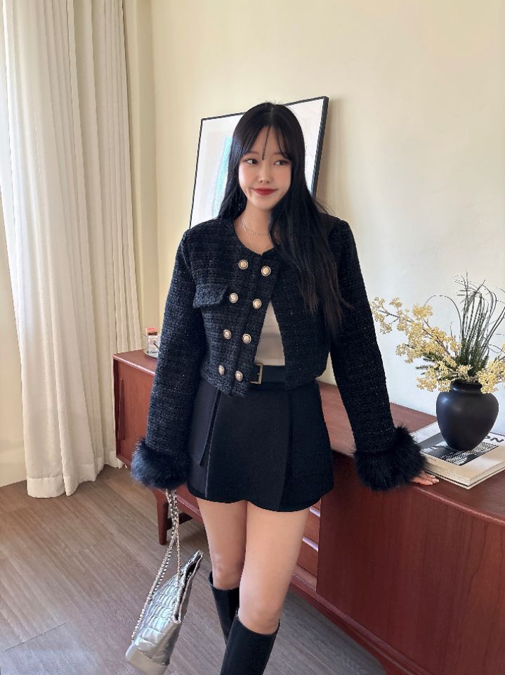 mars東大門㊣代購女裝新款職業時尚25秋冬夾克粗花呢雙排扣mars夾克