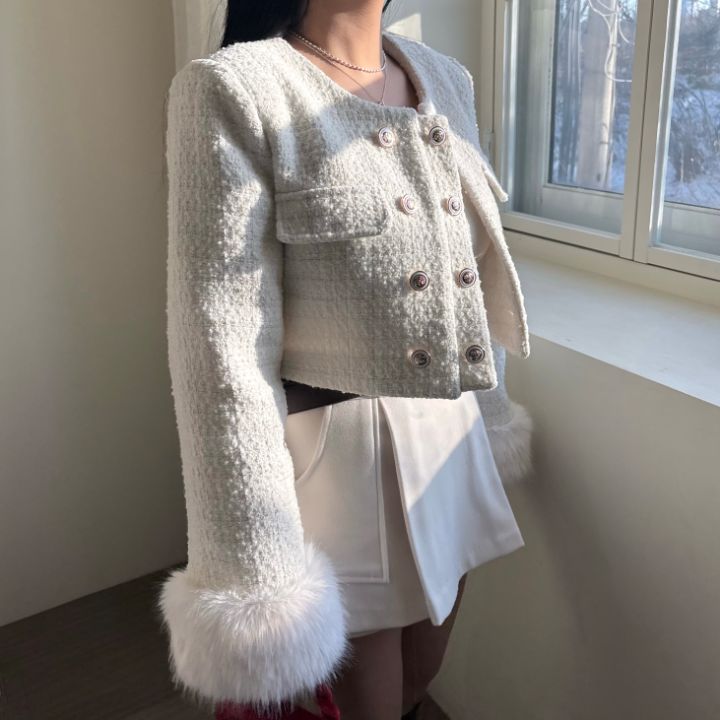 mars東大門㊣代購女裝新款職業時尚25秋冬夾克粗花呢雙排扣mars夾克