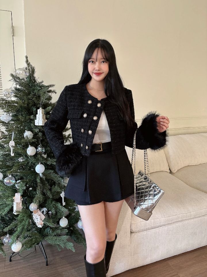 mars東大門㊣代購女裝新款職業時尚25秋冬夾克粗花呢雙排扣mars夾克