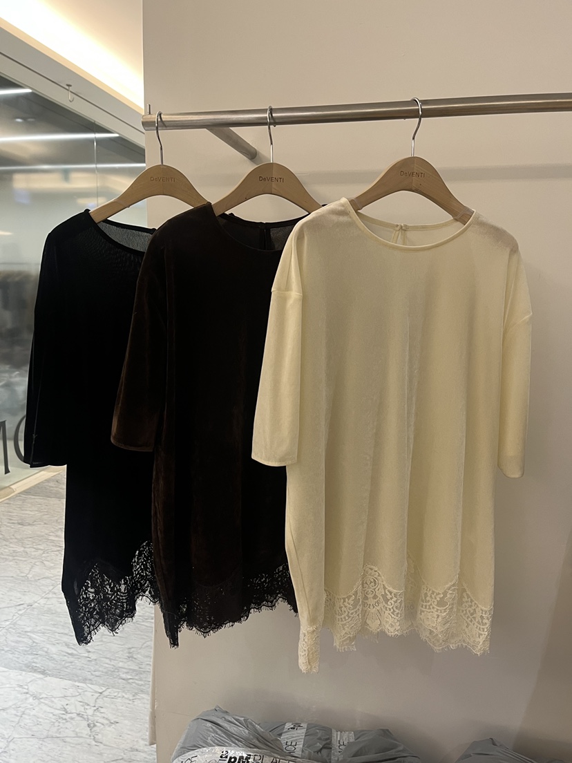 DE VENTI韓國代購㊣女士新款時尚人氣25秋冬襯衫蕾絲衫天鵝絨DE VENTI襯衫/蕾絲衫