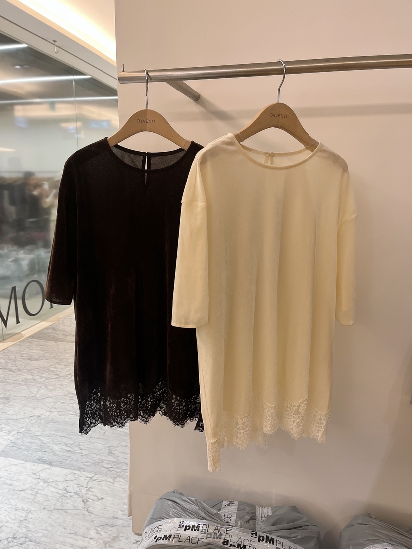 DE VENTI韓國代購㊣女士新款時尚人氣25秋冬襯衫蕾絲衫天鵝絨DE VENTI襯衫/蕾絲衫