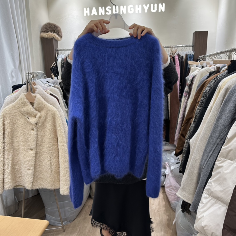 HANSUNGHYUN東大門㊣直郵女裝新款推薦針織衫羊毛羊絨圓領寬松HANSUNGHYUN針織衫圖色2