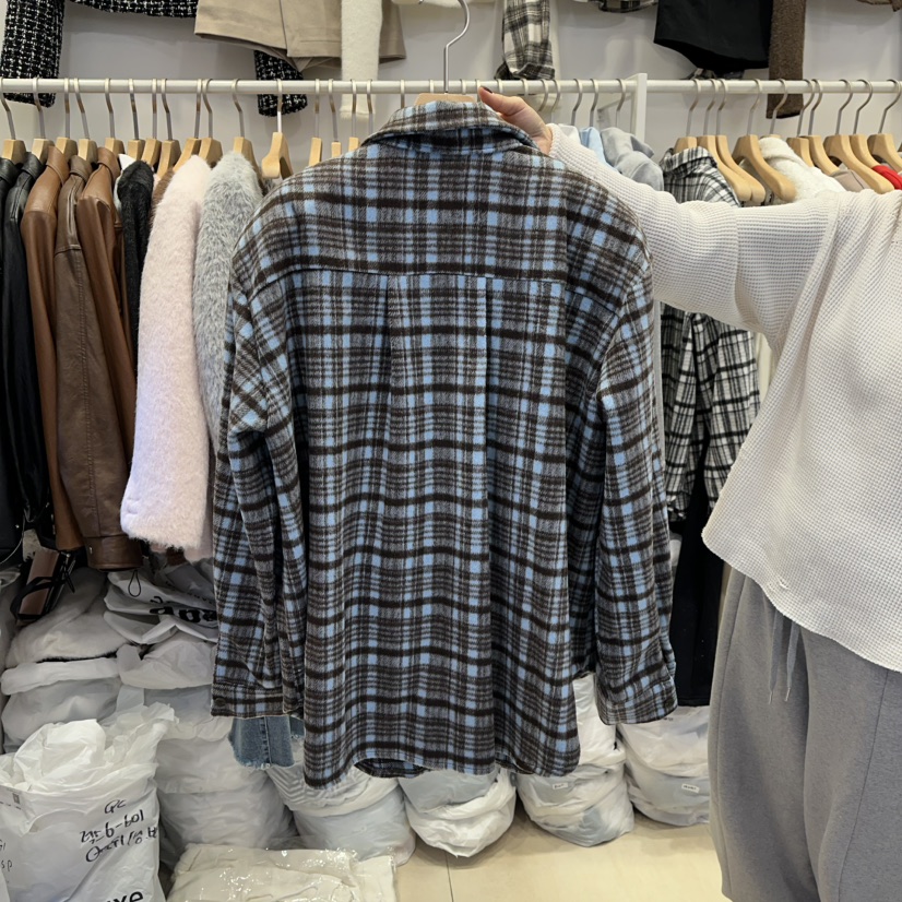 Q C韓國代購㊣女士新款時尚熱賣休閑人氣推薦襯衫蕾絲衫格子Republlc of qc襯衫/蕾絲衫